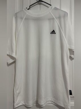 adidas White Short Sleeve Athletic Tee with Black Logo
